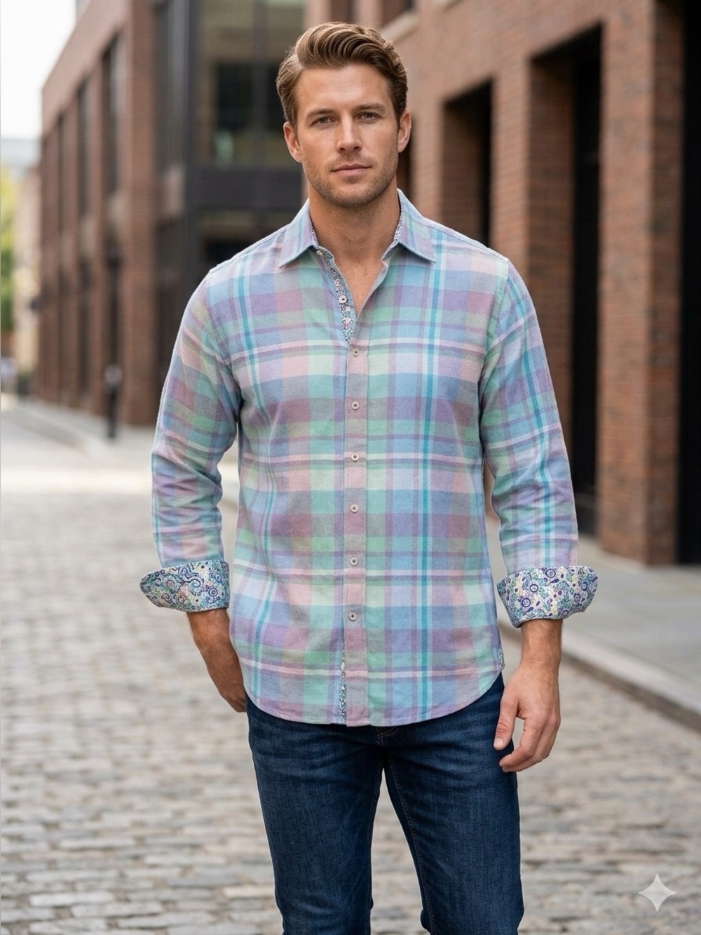 Robert Graham Shirt Mens L Button-Up Long Sleeve Pastel Plaid Business Casual